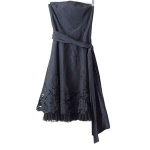 BCBGMAXAZRIA Dress 10 Black Strapless Eyelet Hi Low Hem